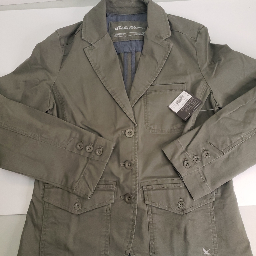 Eddie Bauer Women Blazer Jacket Size Petite 6 Legend Wash NWT "army green"